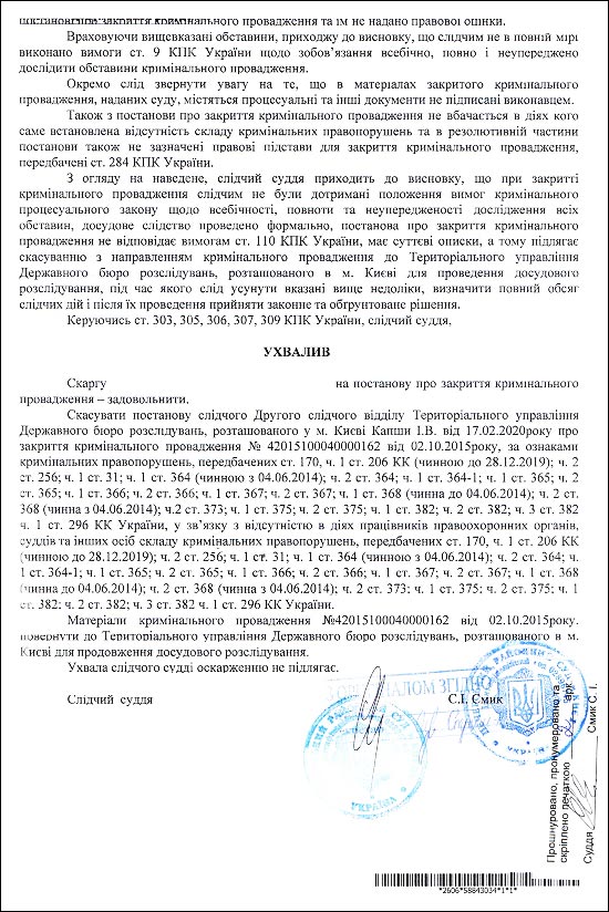 Суддя Сергієнко Г.Л. ухвала печерського суду 2
